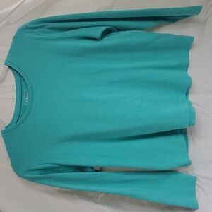 Womans knit LLBean long sleeve crew neck tshirt Large Petite in soft teal green